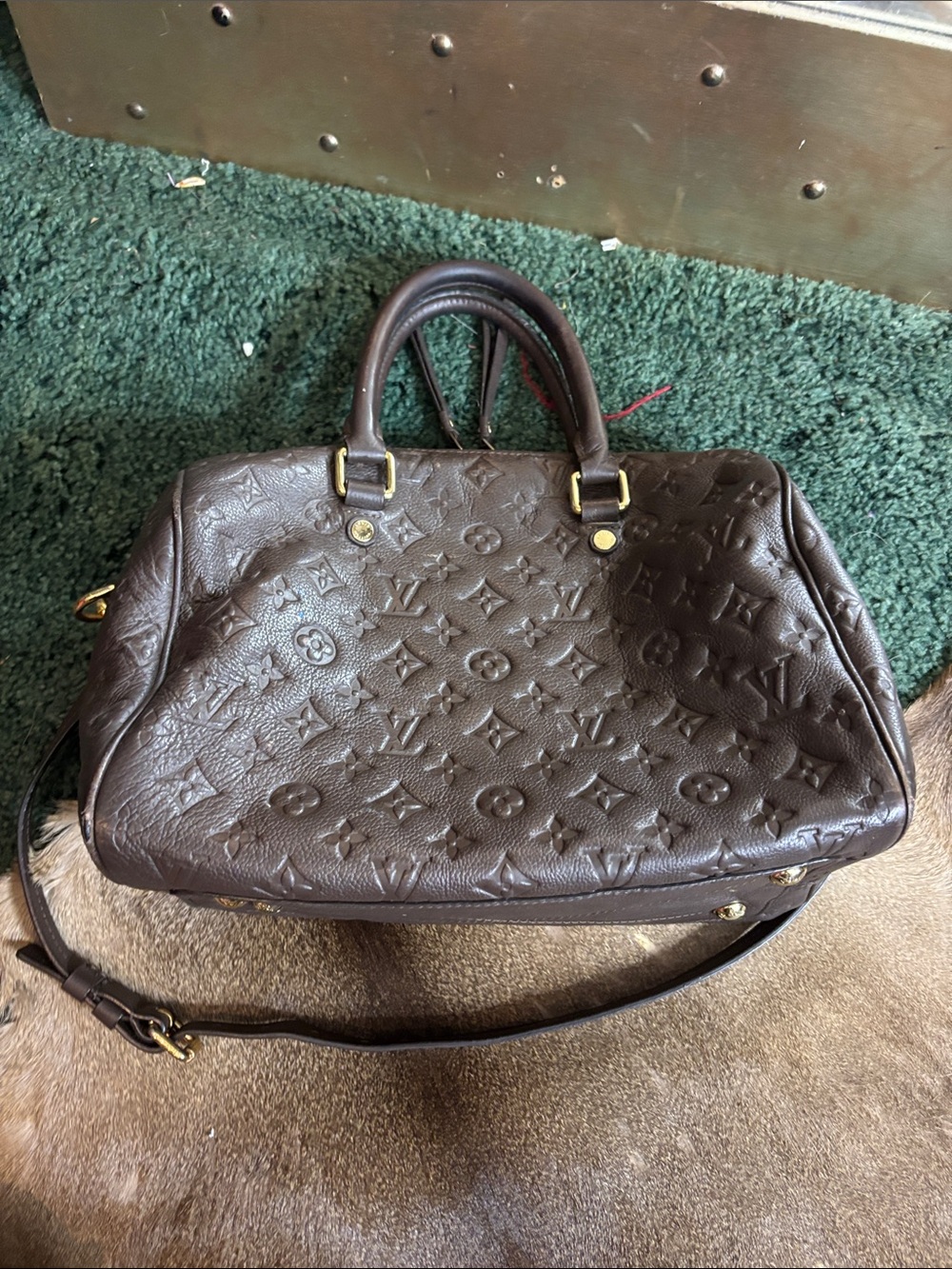 Vintage Brown Monogram Leather Satchel - Picture 2 of 15